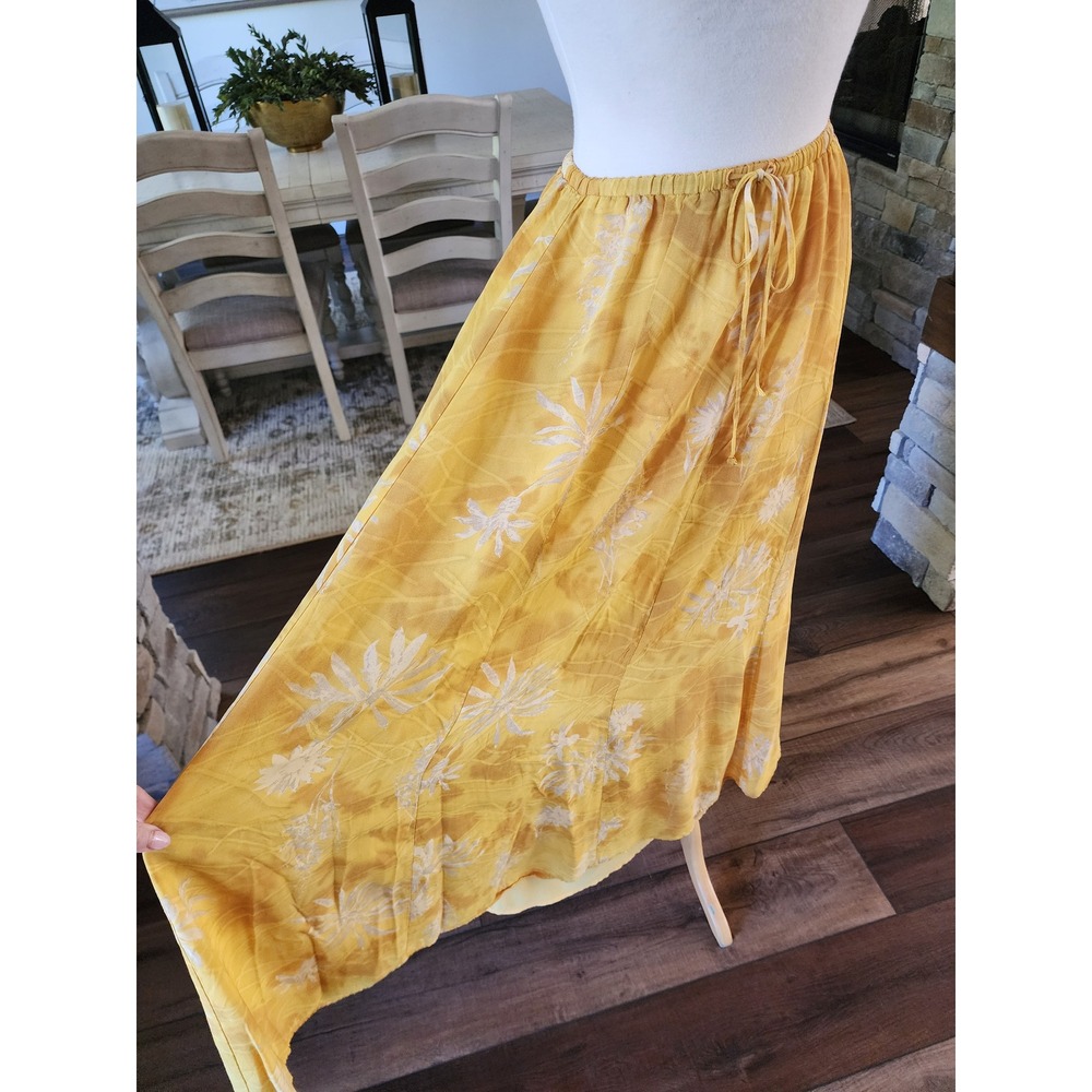 Carole Little Vintage 90s Yellow Floral Rayon Maxi Skirt Size 4 Cottagecore USA